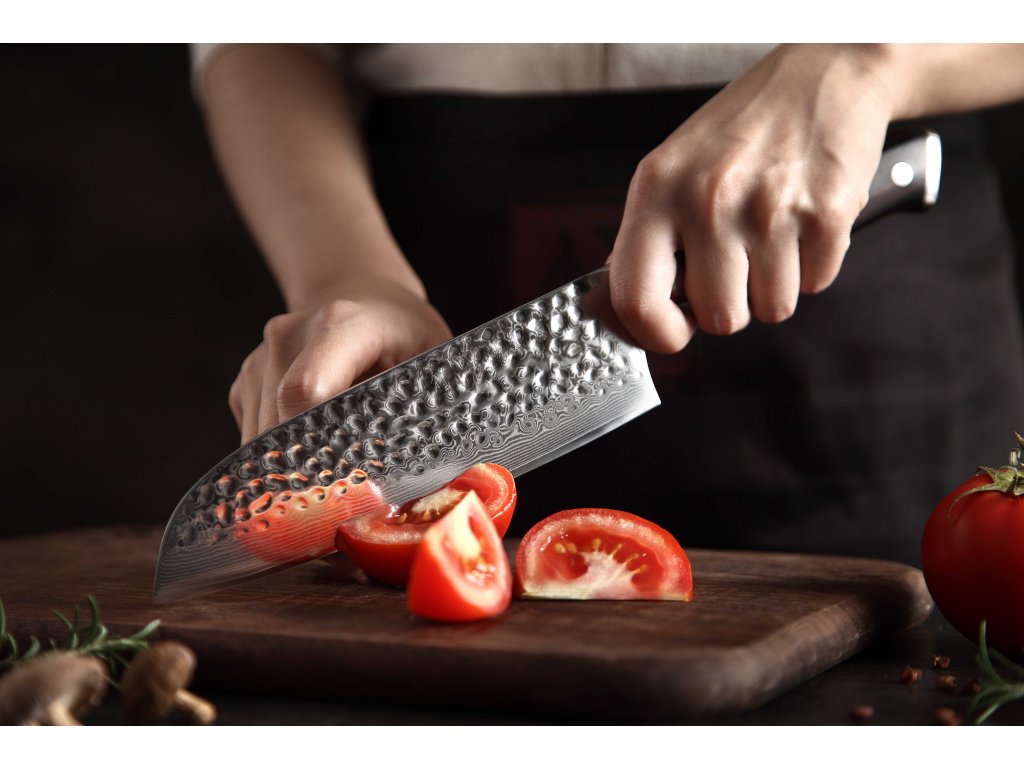 Schneiden mit dem Santoku Messer XinZuo Yu B13H