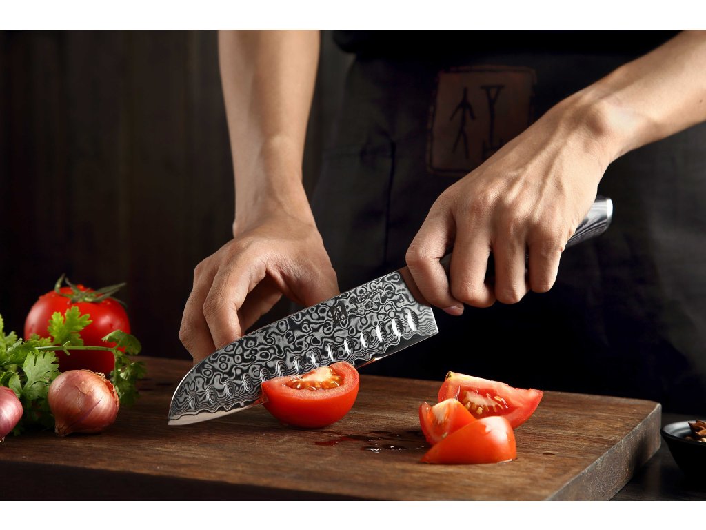 Schneiden mit dem Santoku Messer XinZuo Ya B20
