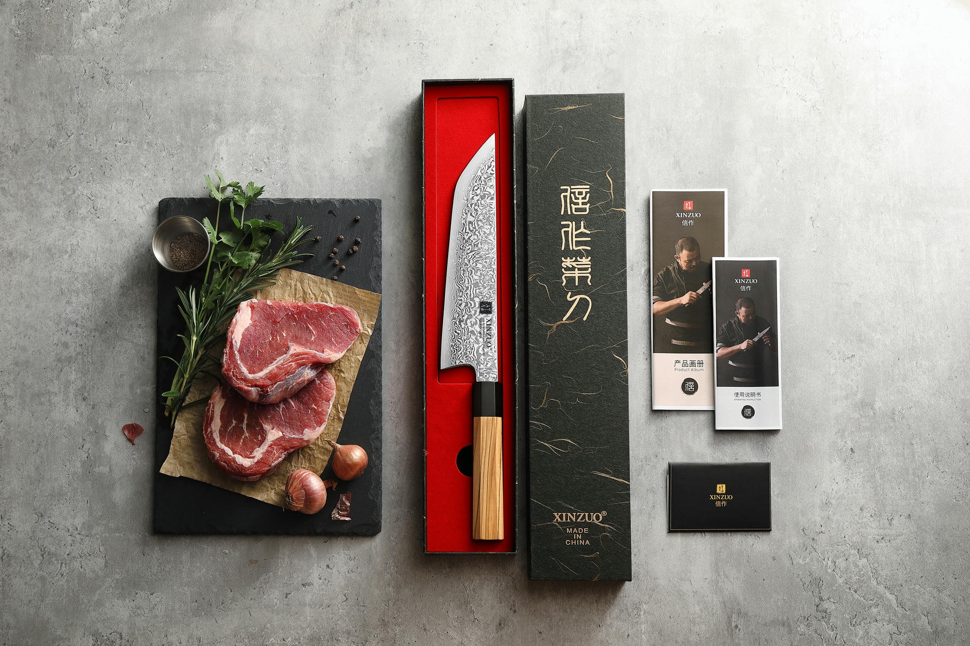 Messer XinZuo Zhen PM8O ist in einer luxuriösen Geschenkbox verpackt
