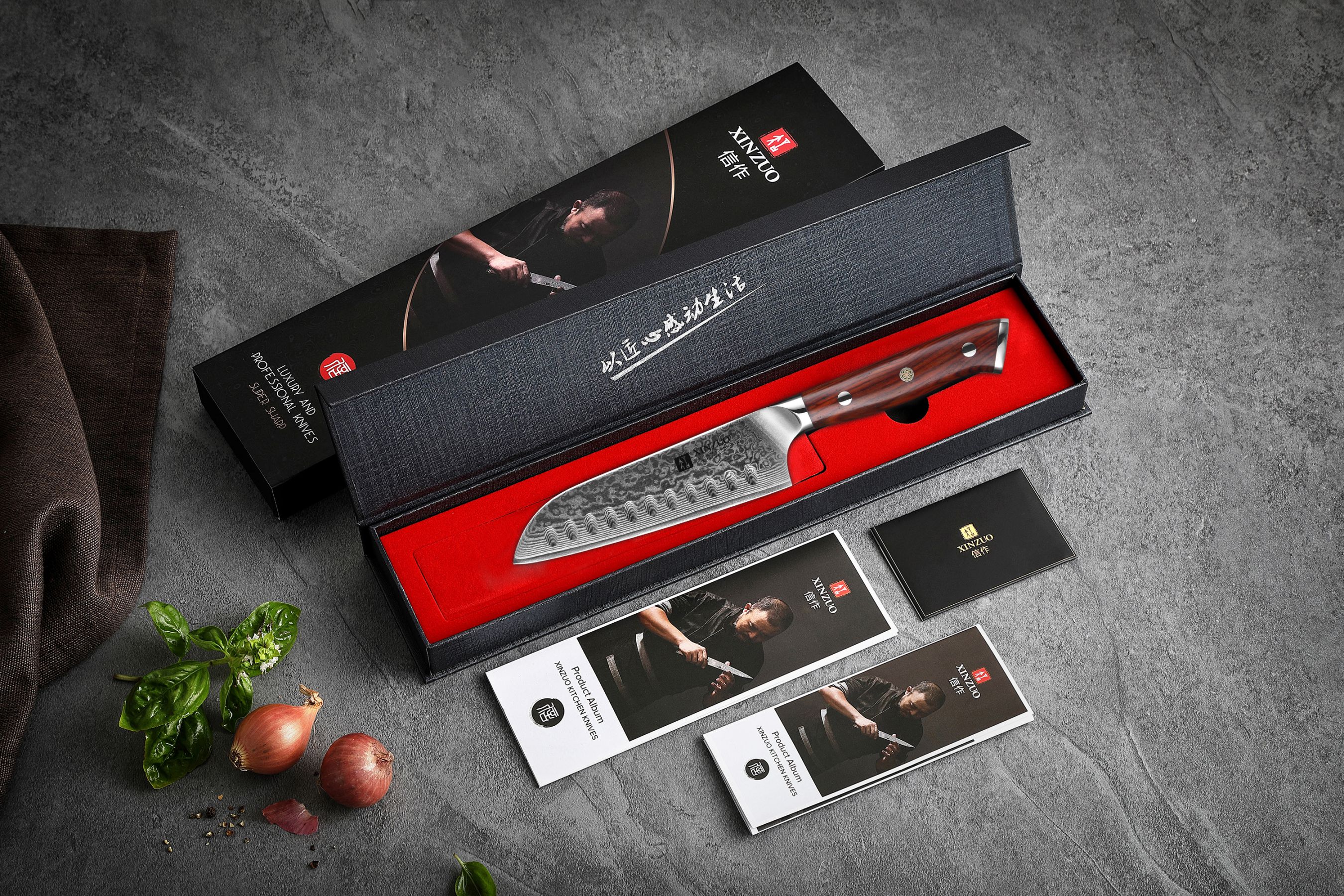 Luxuriöse Geschenkbox Santoku Messer XinZuo Yu B13R