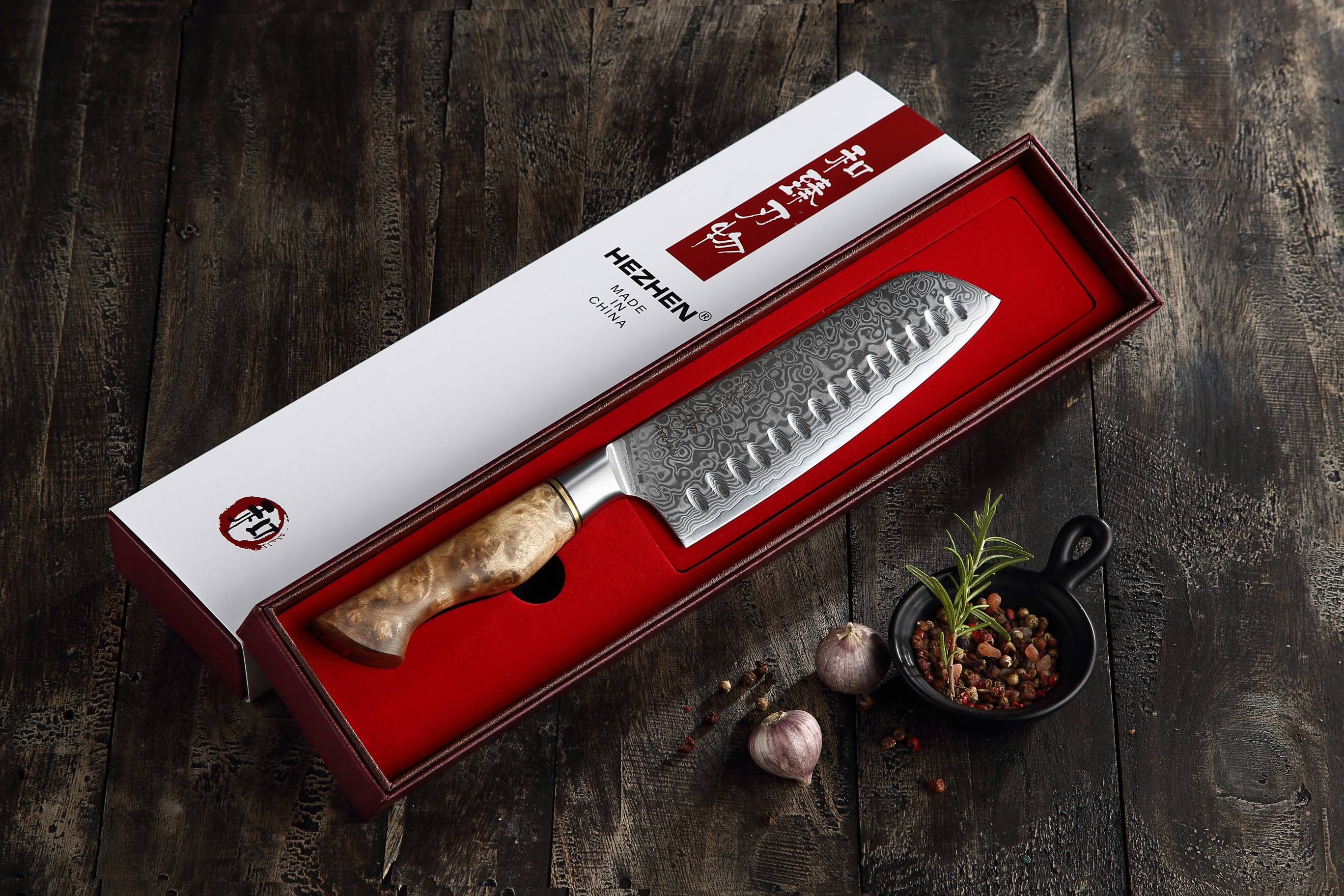 Luxuriöse Geschenkbox Santoku Messer HEZHEN Master B30