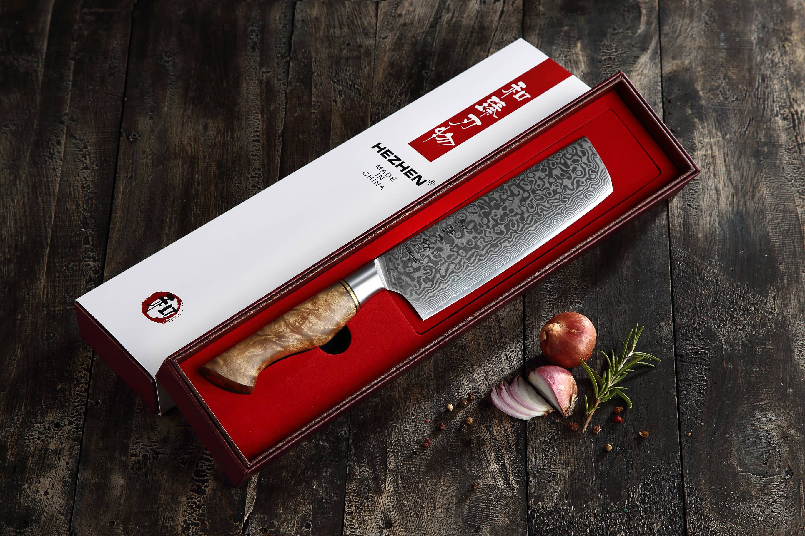 Nakiri Messer HEZHEN Master B30 in der Geschenkbox