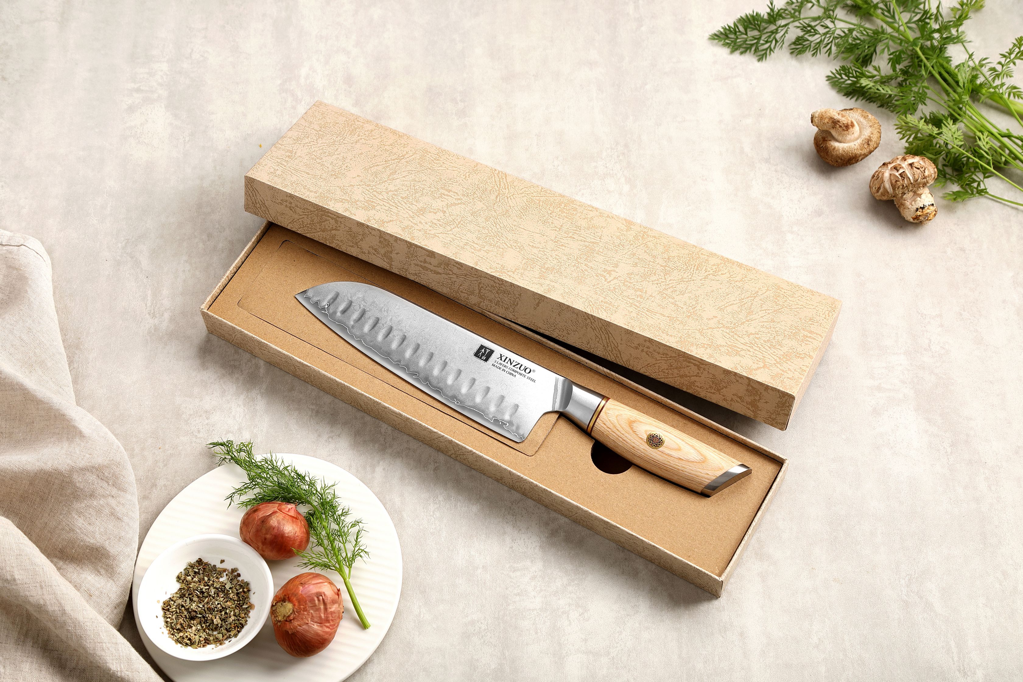 Luxuriöse Geschenkbox Santoku Messer XinZuo Lan B37S