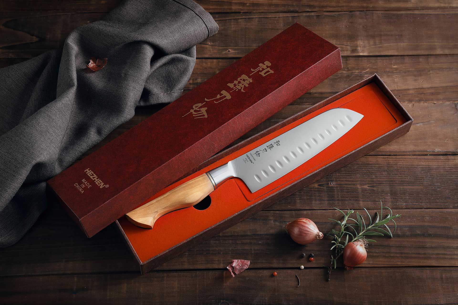 Luxuriöse Geschenkbox Santoku Messer HezHen Master B30S