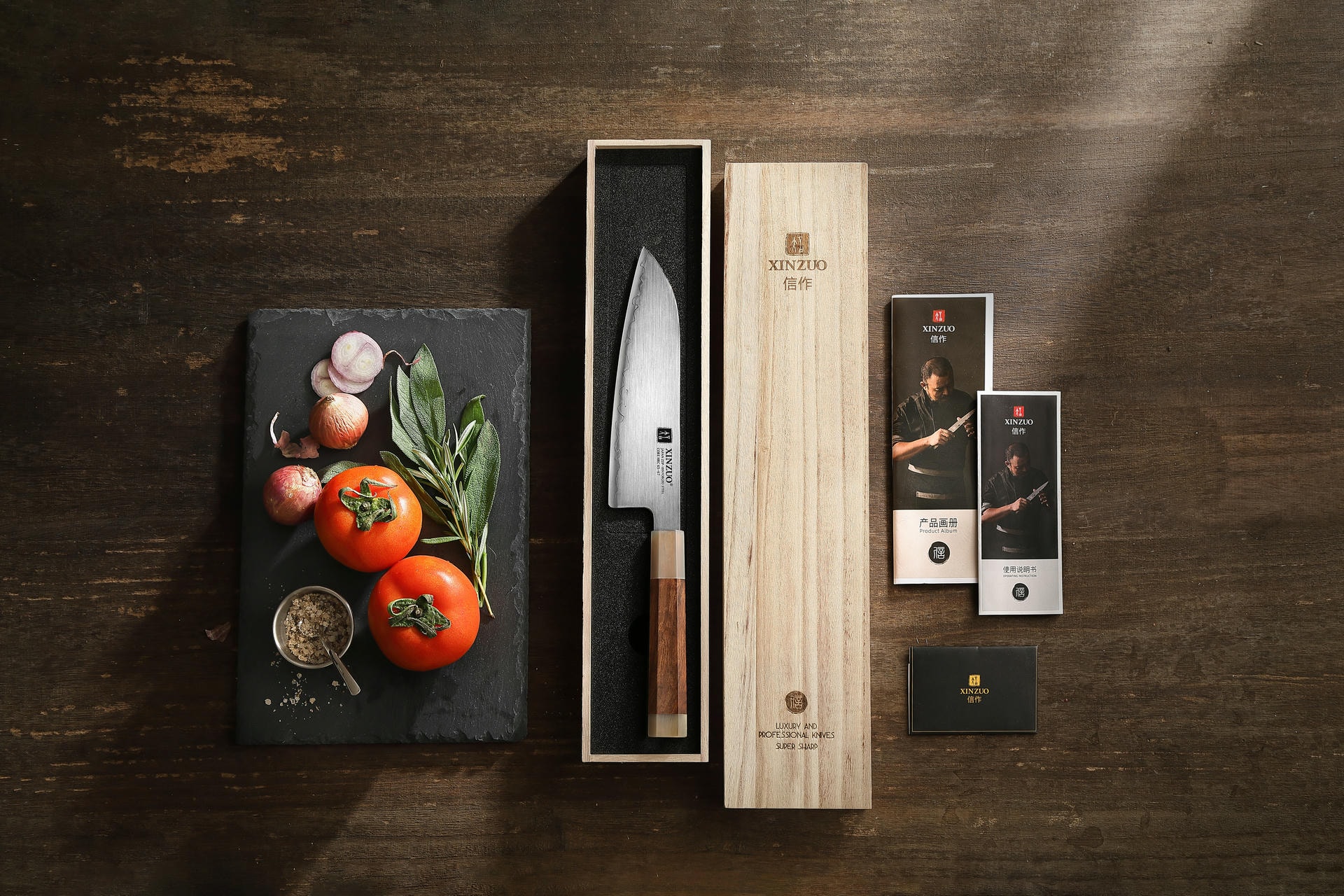 Santoku Messer XinZuo Zhen X05Z in der Holzbox