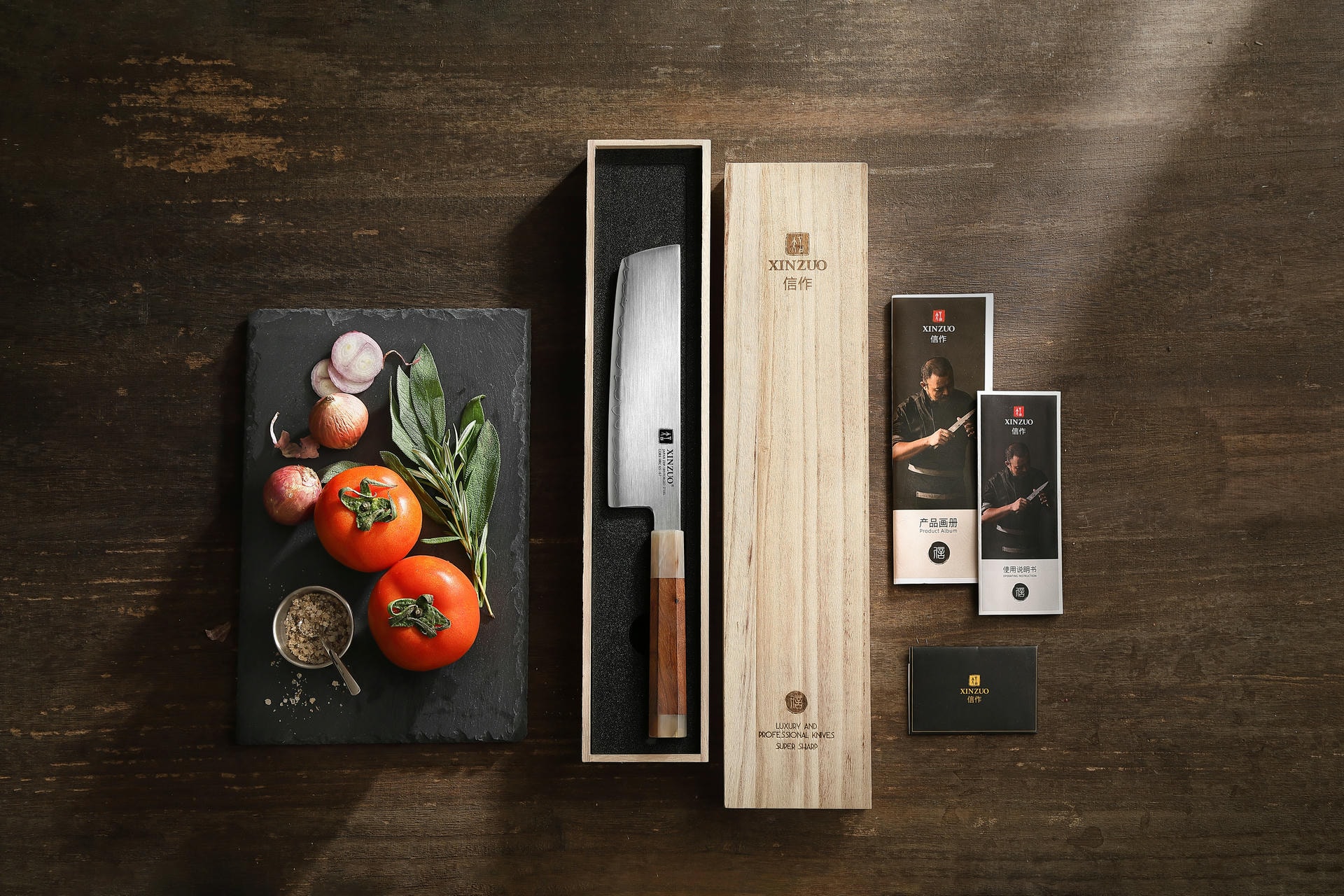 Nakiri Messer XinZuo Jiang B46D in der Holzbox