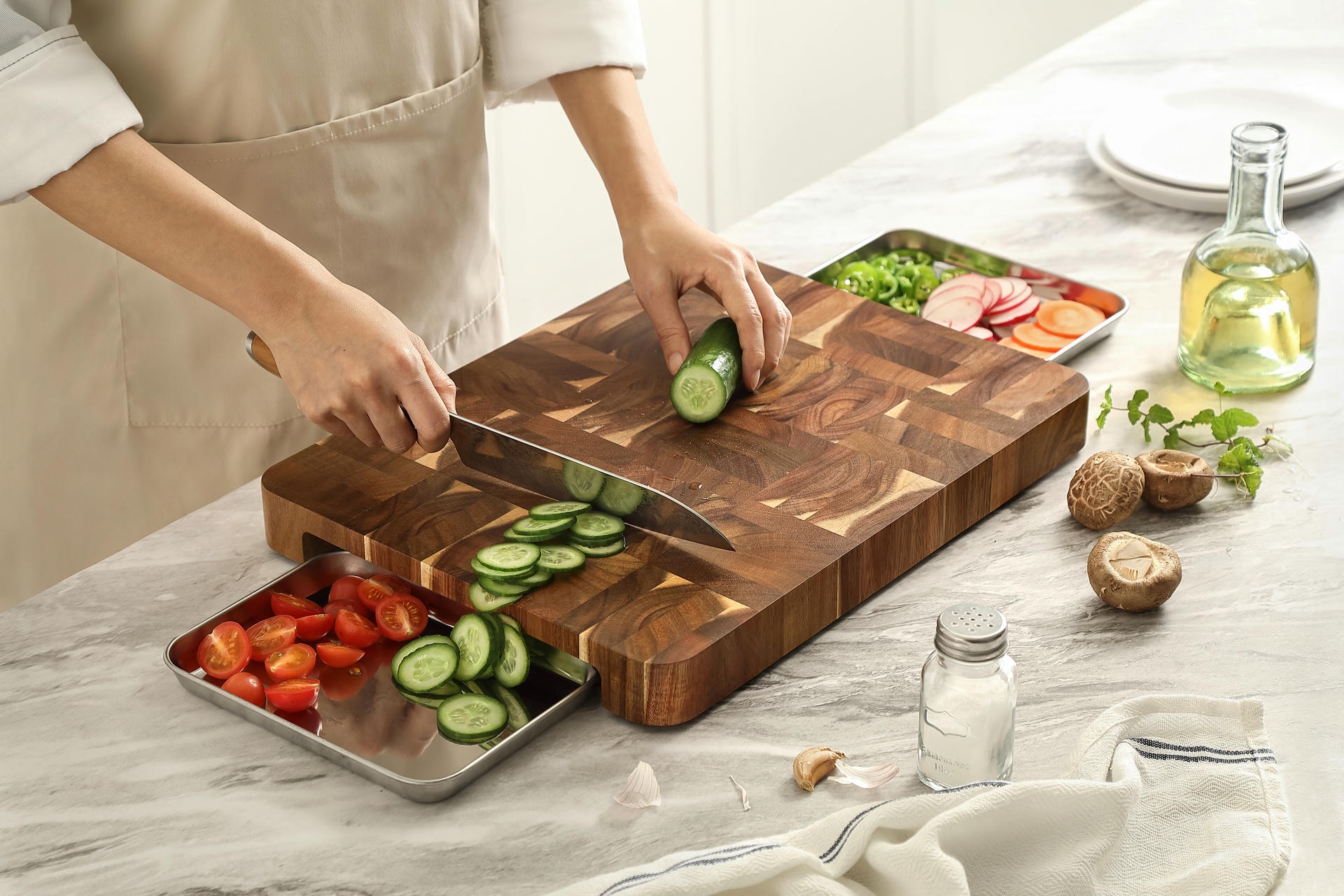 Beispiel der Tabletts beim schneiden