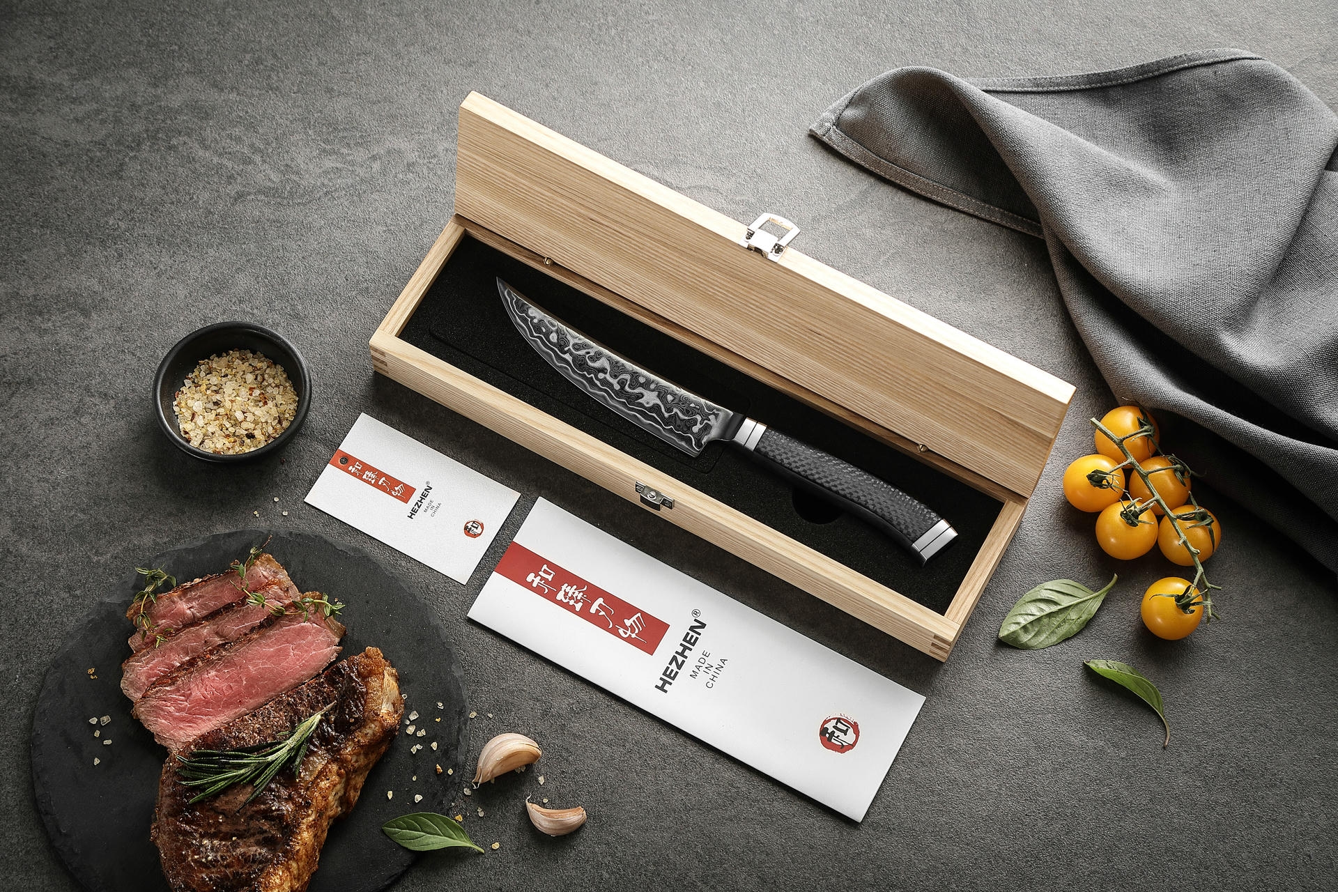 Luxuriöse Holzbox Steakmesser HezHen X10