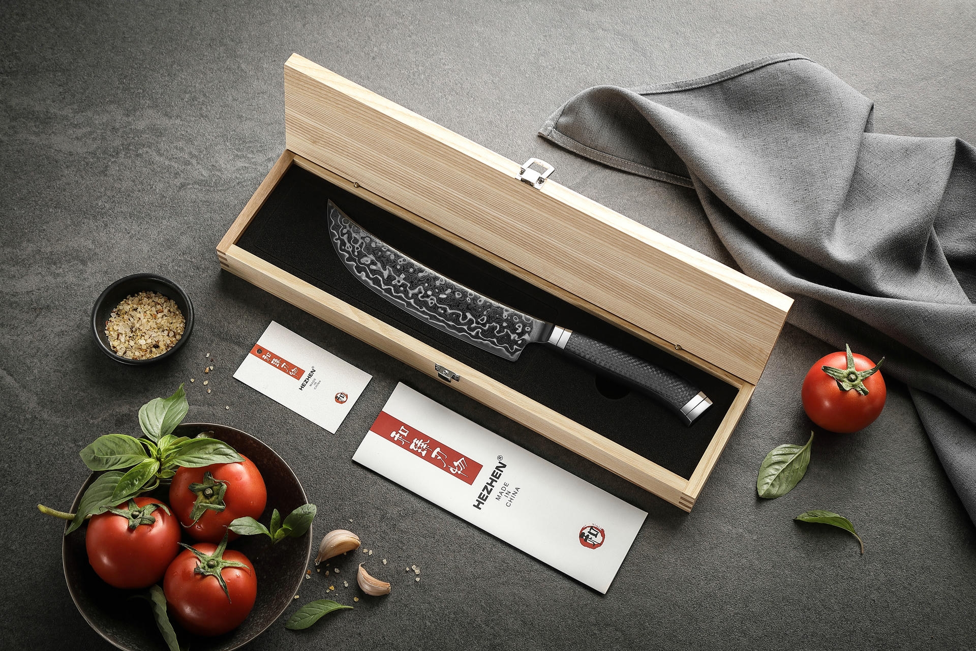 Luxuriöse Holzbox Fleischmesser Viking HezHen X10