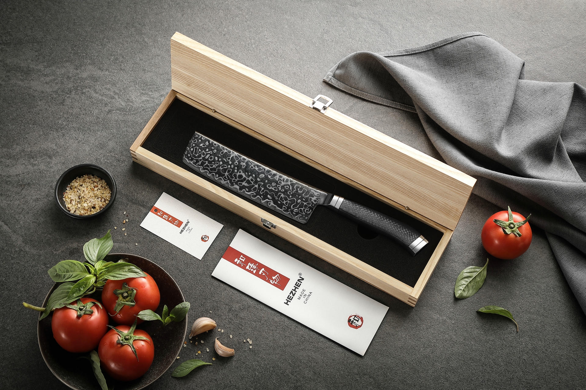Luxuriöse Holzbox Nakiri Messer HezHen X10