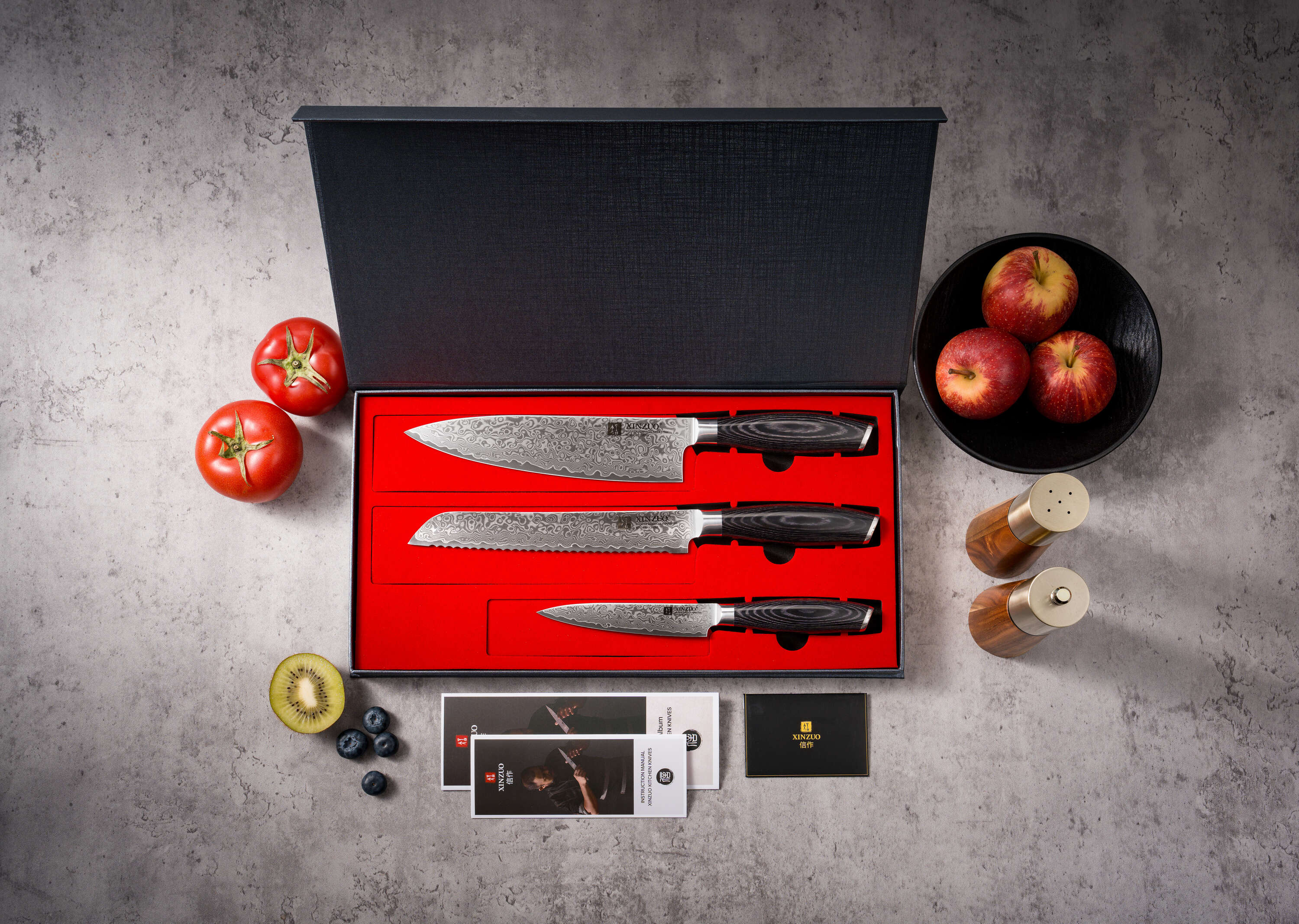 Dreiteiliges Messerset XinZuo Ya B20 - Luxuriöse Geschenkbox