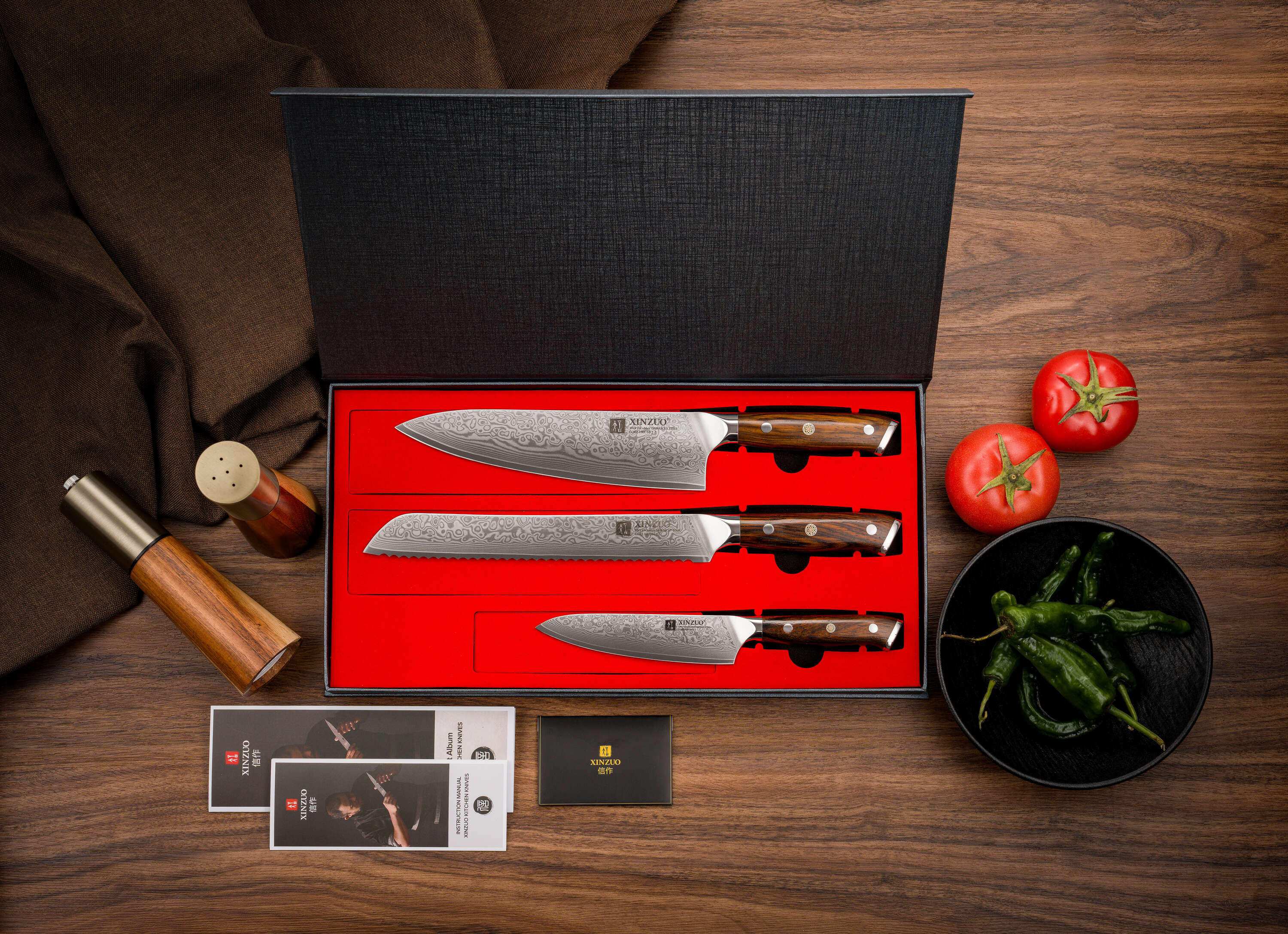 Dreiteiliges Messerset XinZuo Yu B13R- Luxuriöse Geschenkbox 