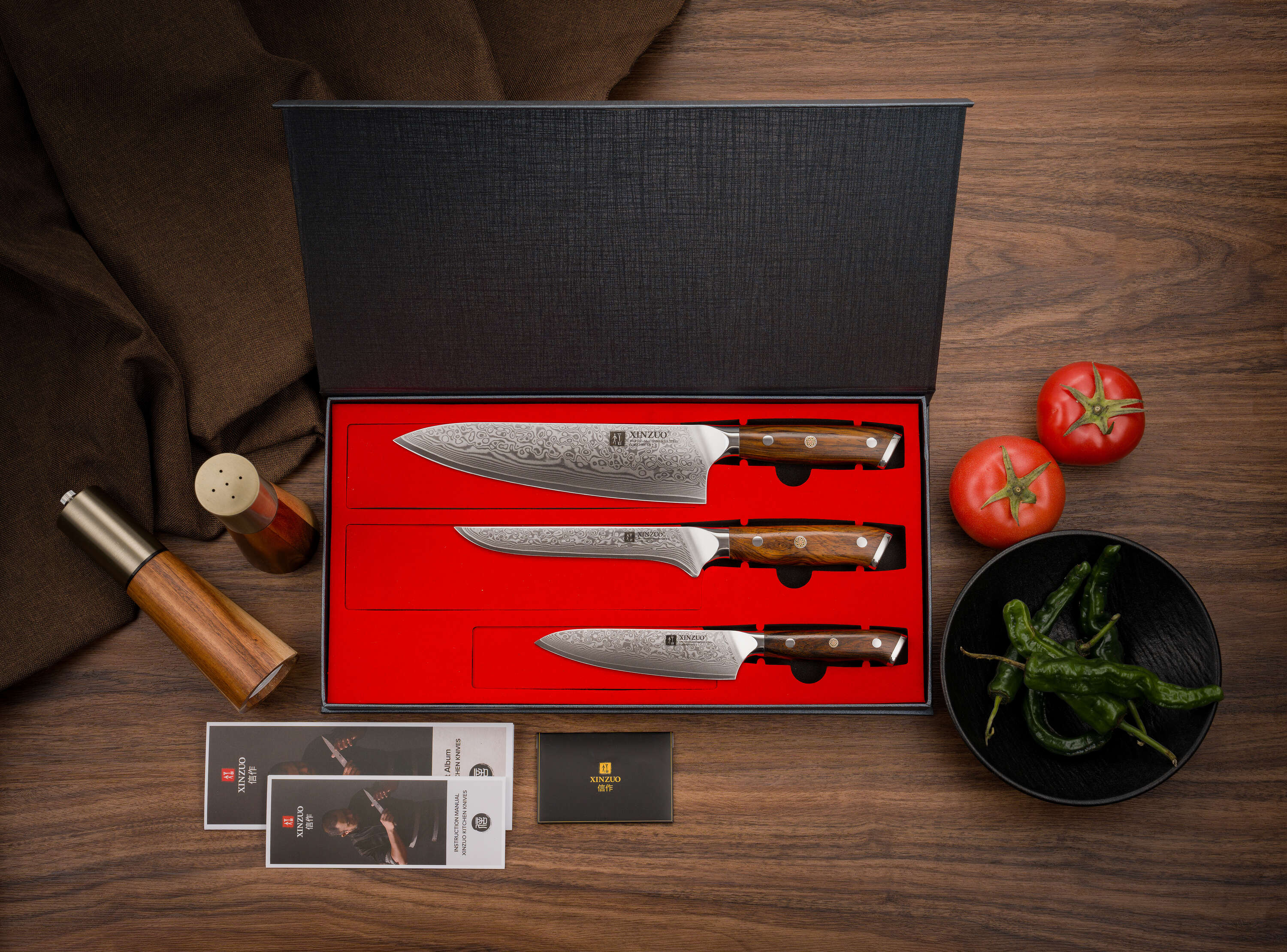 Dreiteiliges Messerset XinZuo Yu B13R- Luxuriöse Geschenkbox 