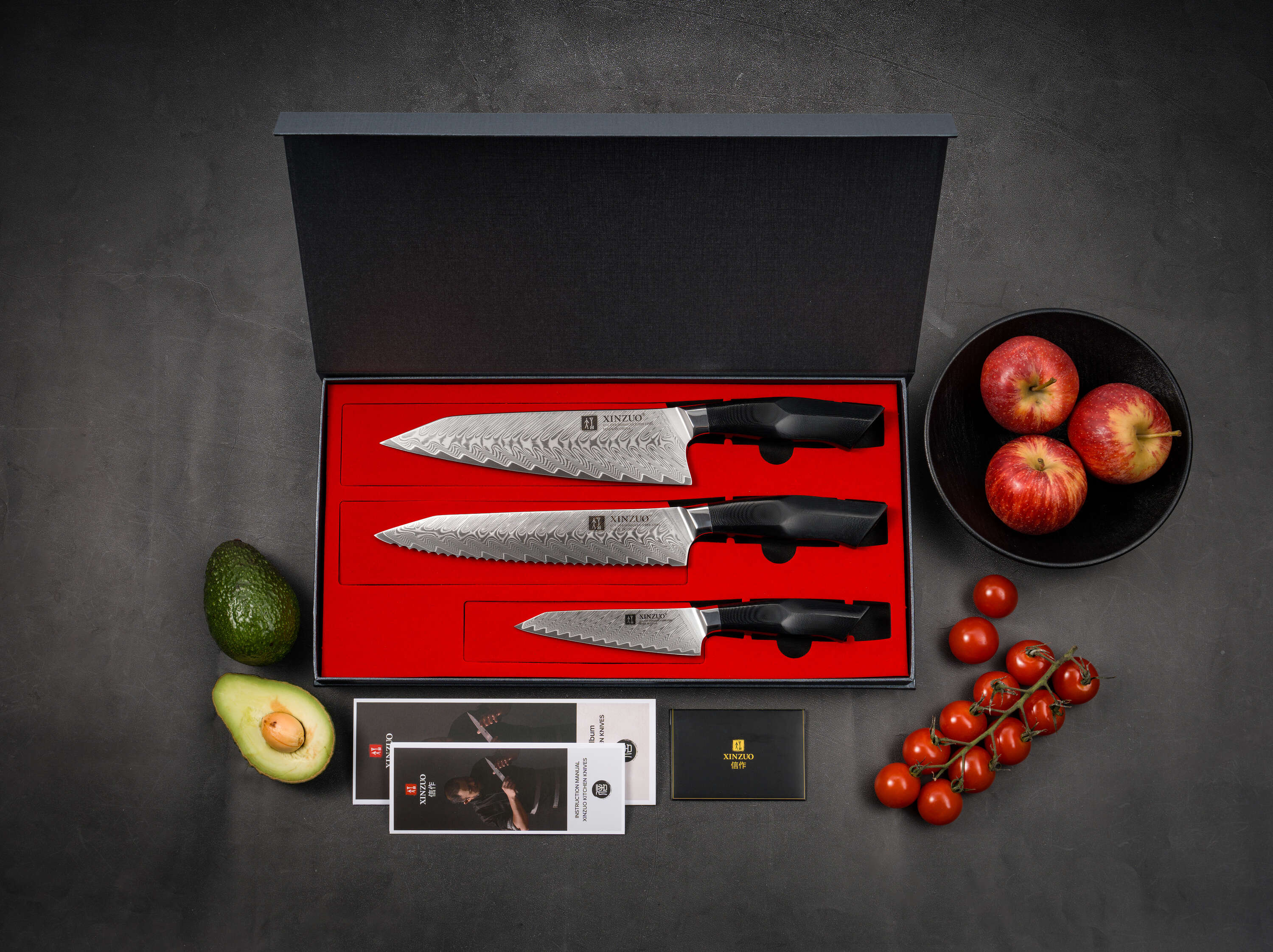 Dreiteiliges Messerset XinZuo Feng B32 - Luxuriöse Geschenkbox 