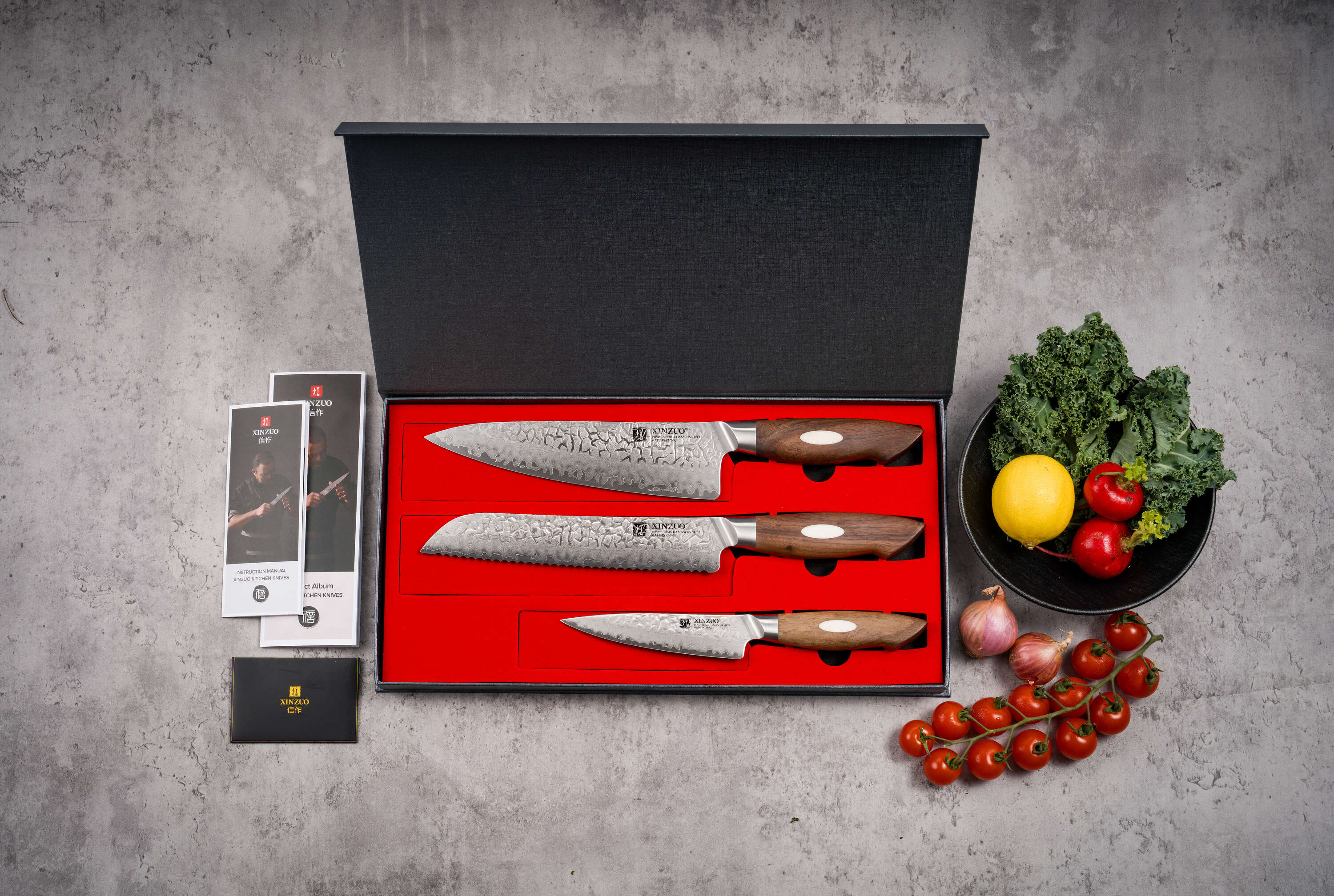 Dreiteiliges Messerset XinZuo Jiang B46W - Luxuriöse Geschenkbox 