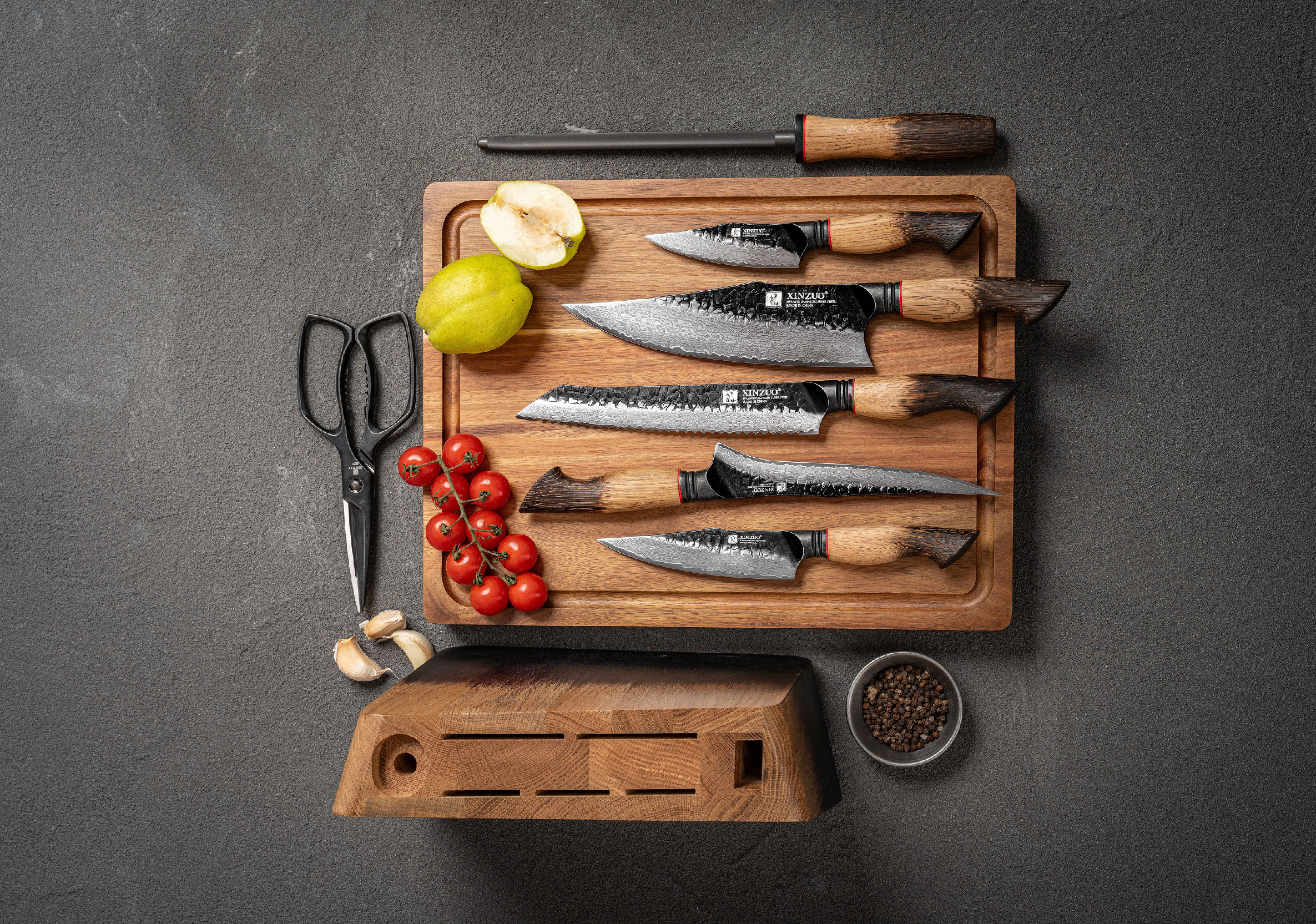 Messerset XinZuo Mo X06 mit Messerblock und Geflügelschere