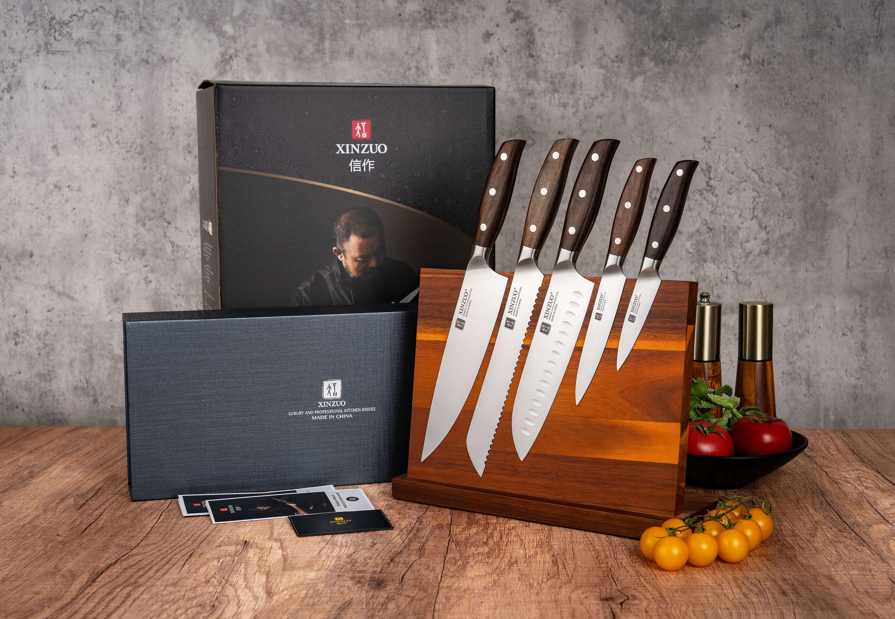 Messerset XinZuo Zhi B35 mit Magnet-Messerblock - Luxuriöse Geschenkbox
