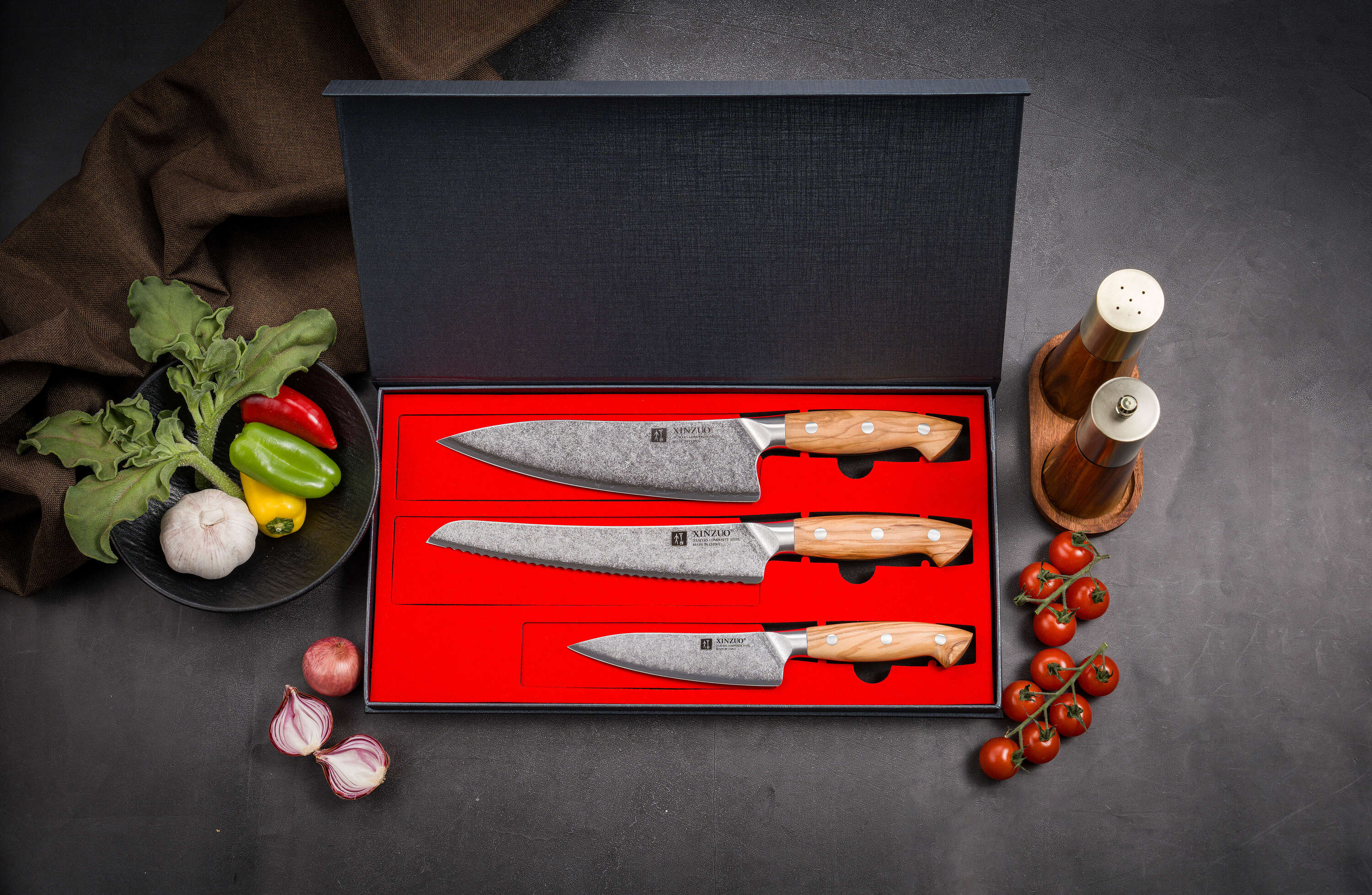Dreiteiliges Messerset XinZuo Pin X02O - Luxuriöse Geschenkbox